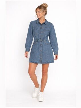 Zara Blue Denim Button Front Mini Dress Size Large